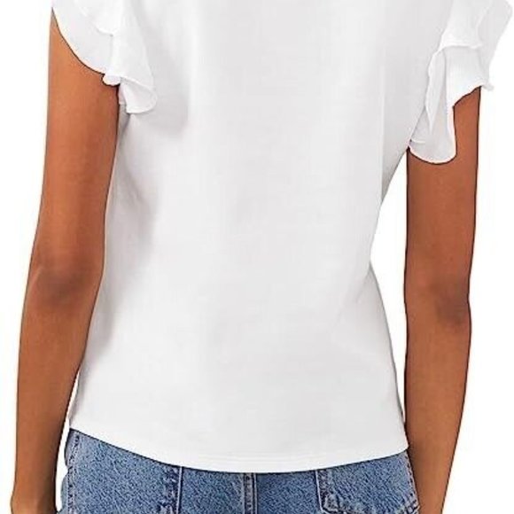 VINCE CAMUTO Tiered Ruffle Sleeve Crew Neck Tee - Picture 3 of 4